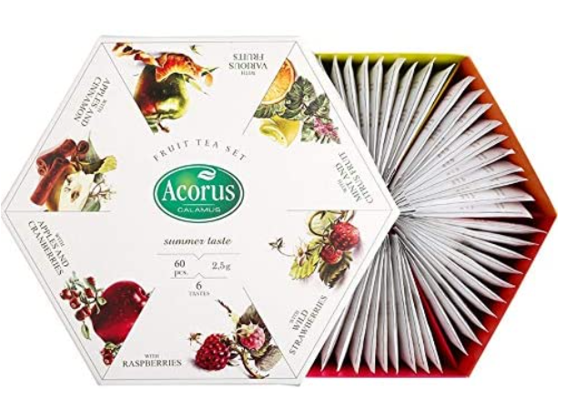 ACORUS Summer Taste – juego de té de frutas naturales de seis sabores diferentes en una hermosa caja de presentación (60 bolsitas de té)